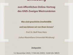A Német Nyelvi Társaság (GfdS) Nyugat-Romániai Fiókszervezetének nyilvános online előadása